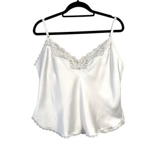 VTG Maidenform Something Special Lace Trim Satin Cami Tank Top Size 40 White